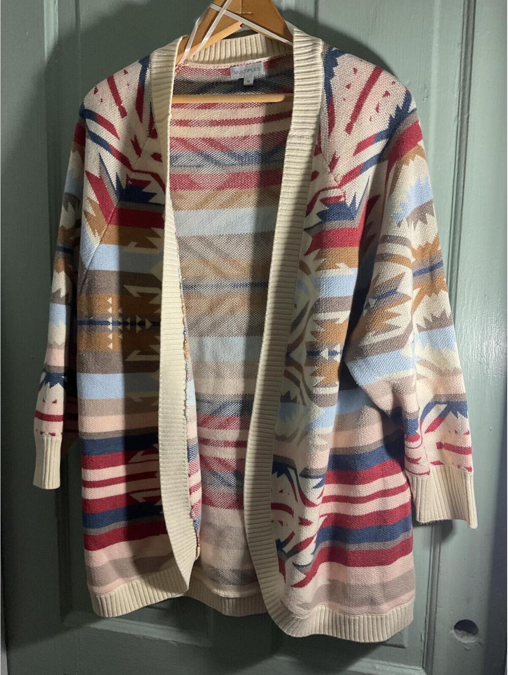 Multiples Southwestern Pattern Open Front Cardigan Sweater M